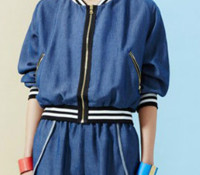 Blue Contrast Stripe Trim Denim Bomber Jacket And Shorts – Choies – Women’s Clothes – Shorts – , Women’s Clothes – Jackets & Coats – Jackets,