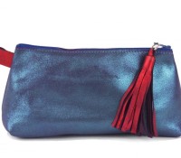 Blue Metallic Suede Wallet With Leather Tassel – Carnet de Mode – Women’s Clothes – Accessories – Purses & Wallets,