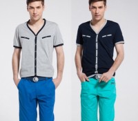 Korea Men Casual Single-breasted V-neck Short Sleeve T-shirt Top Tee – Cndirect – Men’s Clothes – Tops & Shirts – T-Shirts,