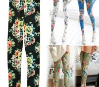Women Soft Color Flora Print Twill Flap Skinny Ninth Leggings Pants 4Colors – Cndirect – Women’s Clothes – Leggings – ,