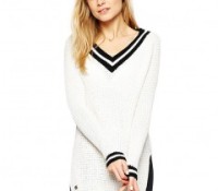 V-neck Sweater with Contrast Stripes – Chicnova – Women’s Clothes – Jumpers & Cardigans – Sweaters & Pullovers,