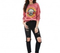 Sweatshirt in Wash with Guns N Roses Print – Chicnova – Women’s Clothes – Sweatshirts & Hoodies – , Women’s Clothes – Tops & Shirts – Long Sleeve Shirts,