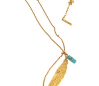 Gold Plated Brass Necklace Golden and Turquoise Feathers – Carnet de Mode – Women’s Jewelry – Jewelry – Necklaces, Women’s Clothes – Underwear & Lingerie – Bras,