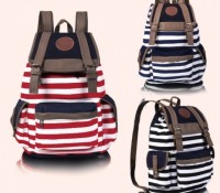 Women Unisex Backpack Canvas Stripe Leisure Bags School Bag – Cndirect – Women’s Bags – Backpack Handbags – ,