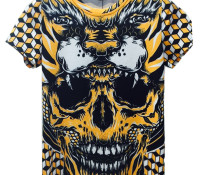 Yellow 3D Unisex Geometric Howling Tiger And Skull Print T-shirt – Choies – Men’s Clothes – Tops & Shirts – T-Shirts,