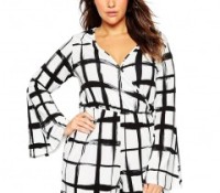 Plus Size Bell Sleeve Romper in Grid Check – Chicnova –