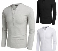 COOFANDY Men Fashion Casual V Neck Long Sleeve Solid Slim Fit Henley Shirts T Shirt Tops – Cndirect –