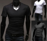 Hotsale!! Fashion High Quality Men V-Neck Short Sleeve Casual All-match Slim Black White Dark Gray T-shirt Blouse – Cndirect – Men’s Clothes – Tops & Shirts – T-Shirts,