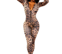 Jollychic V Neck Long Sleeve Leopard Jumpsuit – Women’s Clothes – Jumpsuits – ,