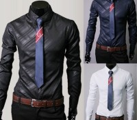 Men's Korean Fashion Stylish Casual Trim Slim Fit Dress Shirt twill Long Sleeve – Cndirect –