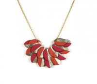 Necklace – 2 leaf rows – coral & pink – Carnet de Mode – Women’s Jewelry – Jewelry – Necklaces,