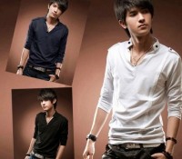 New Fashion Stylish Men Cotton Long Sleeve Stand Collar V Neck T-shirt – Cndirect – Men’s Clothes – Tops & Shirts – T-Shirts,