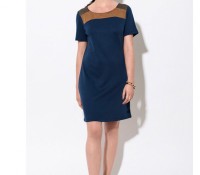 Straight Blue Jersey Dress with Suede Detail – Carnet de Mode – Women’s Clothes – Dresses – ,