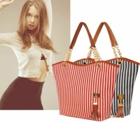 Women's Striped Canvas Tote Shoulder Bag Chain Handbag – Cndirect – Women’s Bags – Shoulder Bags – ,